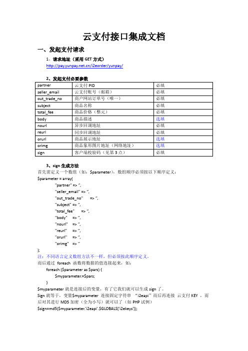 云支付接口集成说明文档