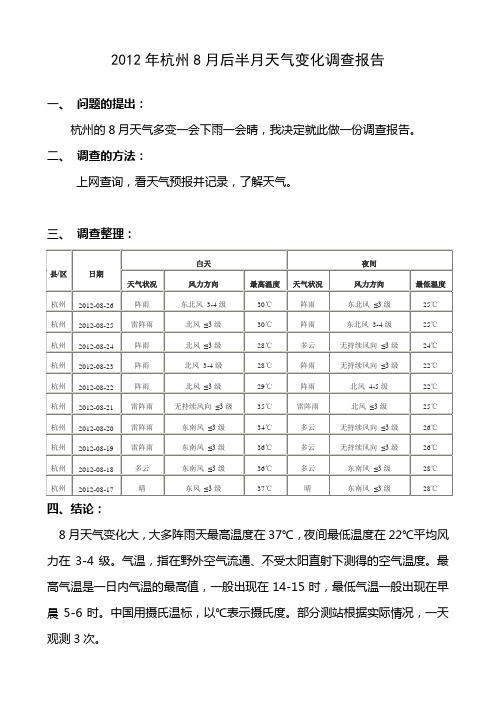 2012年杭州8月后半月天气变化调查报告