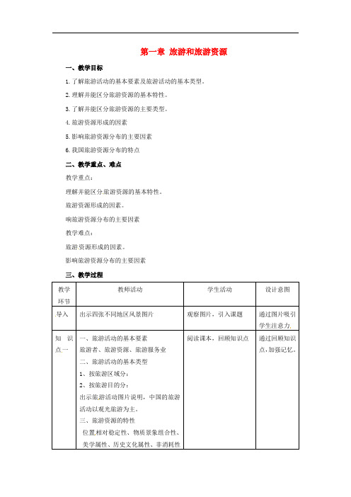 高中地理 第1章 旅游和旅游资源章末复习教案 湘教版选修3