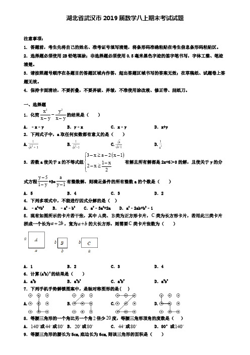 湖北省武汉市2019届数学八上期末考试试题