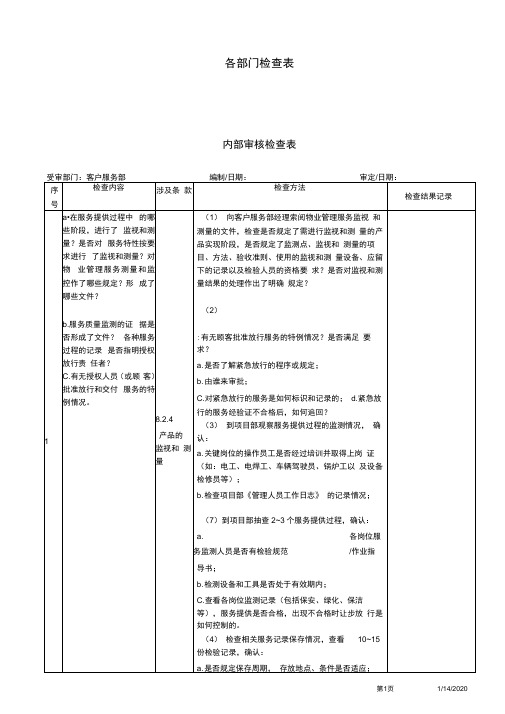 物业内审检查表