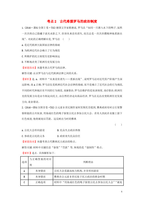 2017_2018学年高中历史考点2古代希腊罗马的政治制度(含2016年高考试题)人民版