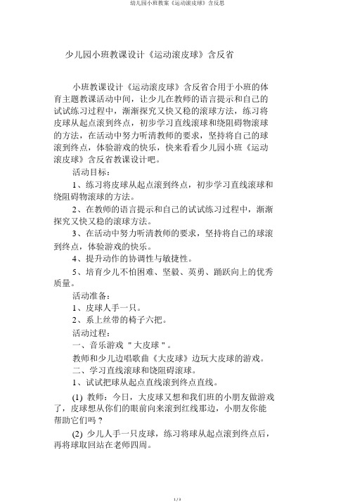 幼儿园小班教案《运动滚皮球》含反思