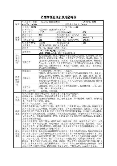 乙醛的理化性质及危险特性表