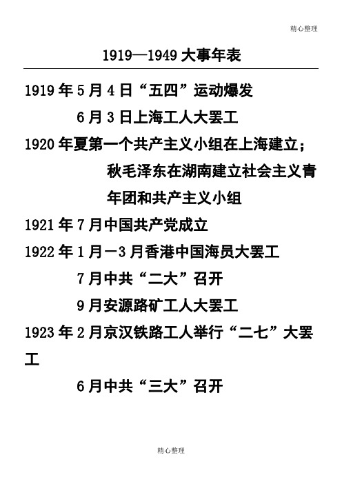 中国1919-1949大事年表