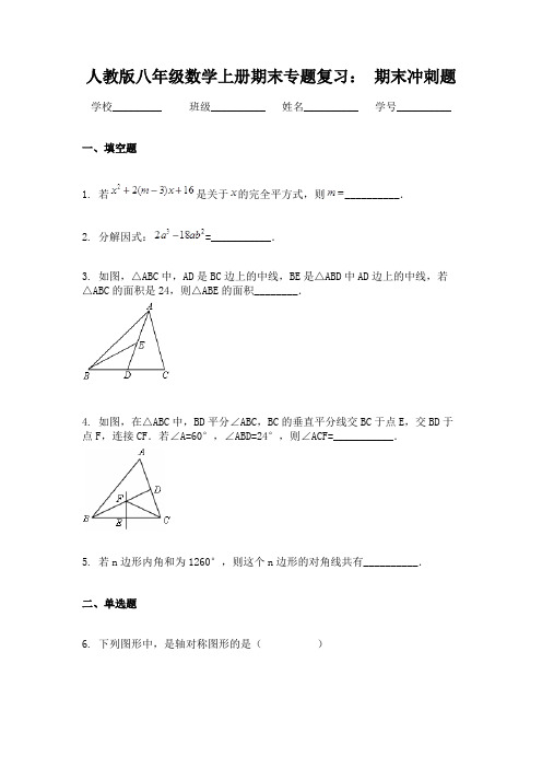 人教版八年级数学上册期末专题复习： 期末冲刺题