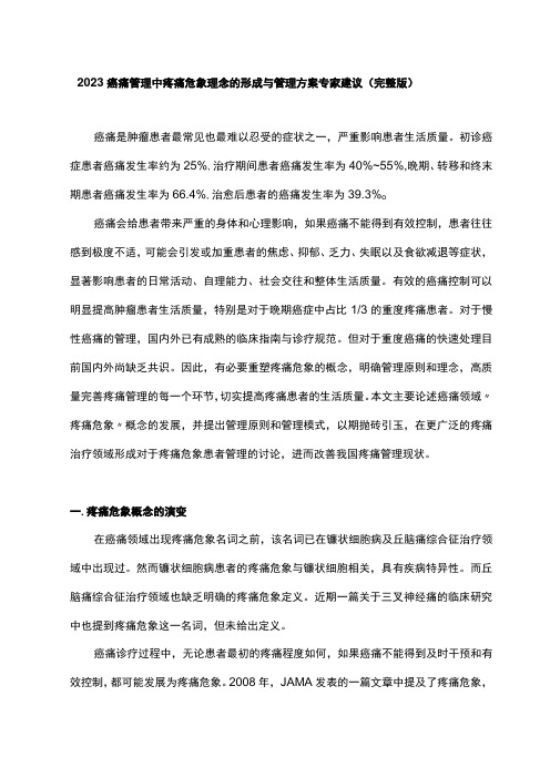 2023癌痛管理中疼痛危象理念的形成与管理方案专家建议完整版