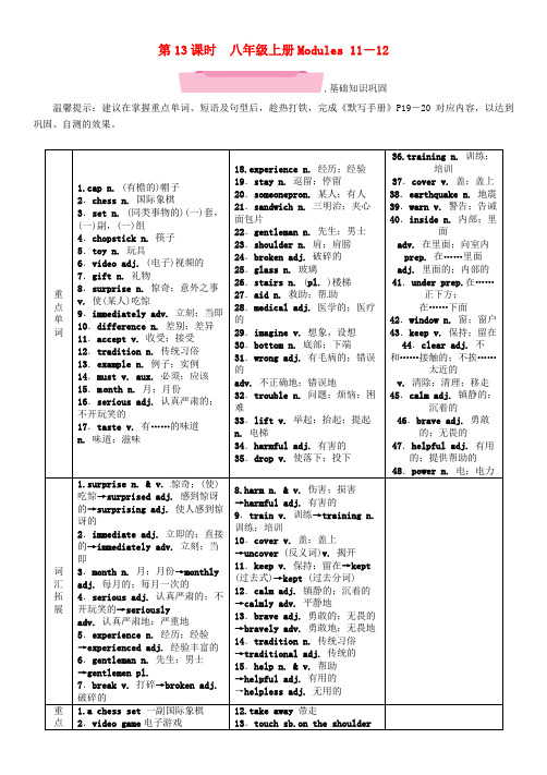 浙江省2018届中考英语总复习第1部分教材知识梳理篇第13课时八上Modules11_12精讲试题外研版