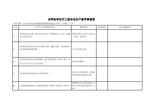 开工前安全生产条件核查表(合同包单位)