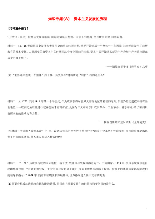 江苏省淮安市中考历史二轮复习 知识专题06 资本主义发展的历程练习 新人教版