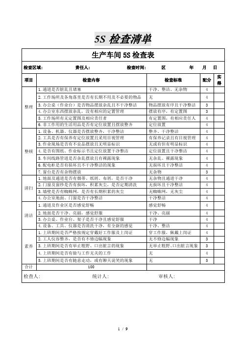 5S检查清单