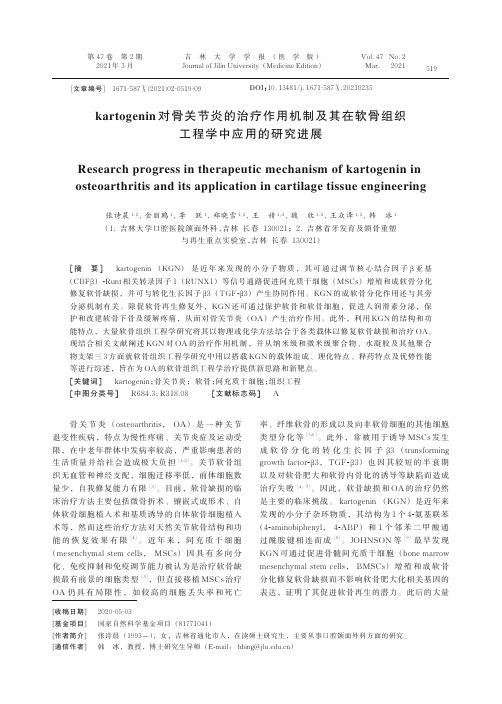 kartogenin对骨关节炎的治疗作用机制及其在软骨组织工程学中应用的研究进展