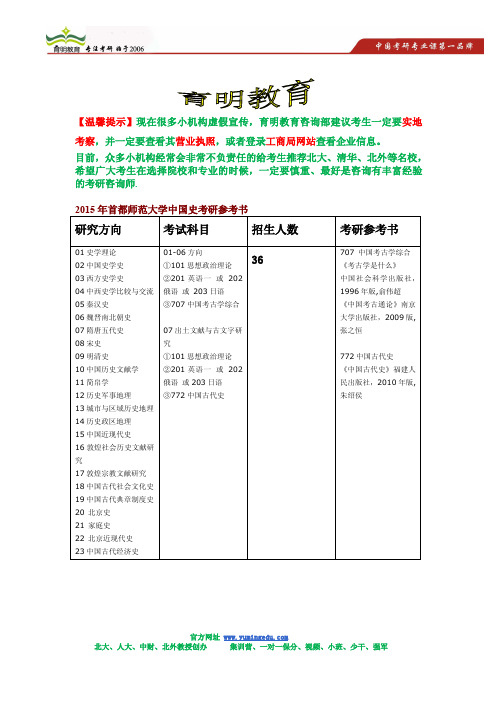 2015年首都师范大学中国史考研招生简章,考研参考书,考研招生人数