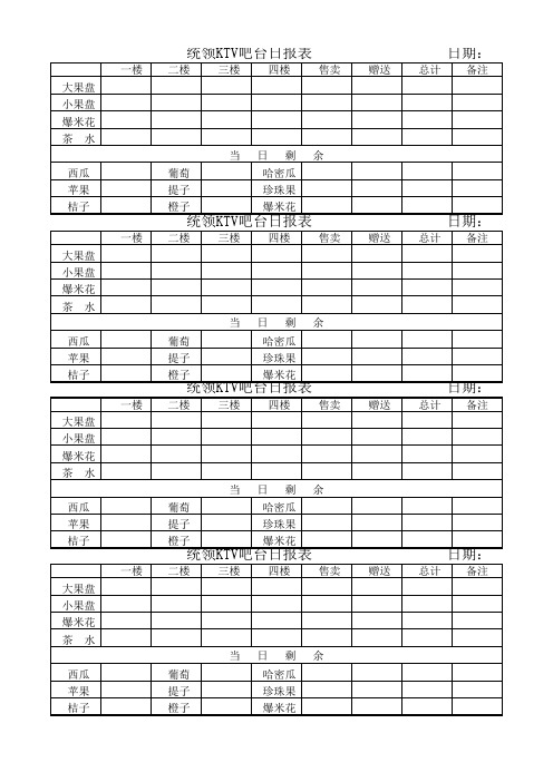 KTV水吧日报表