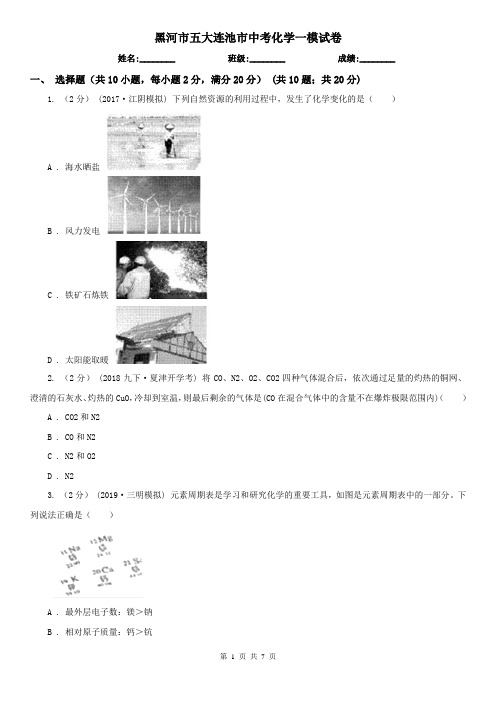 黑河市五大连池市中考化学一模试卷