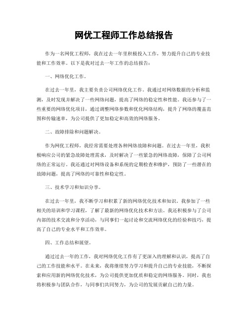 网优工程师工作总结报告