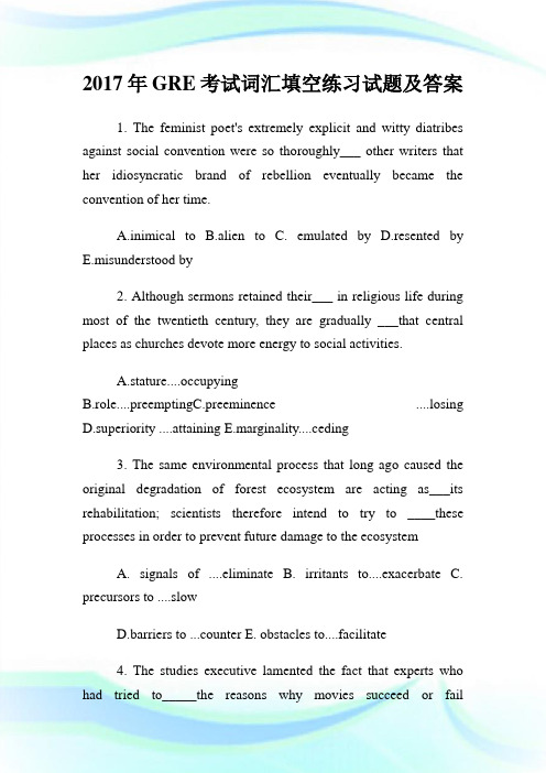 20XX年GRE考试词汇填空练习试题及答案.doc