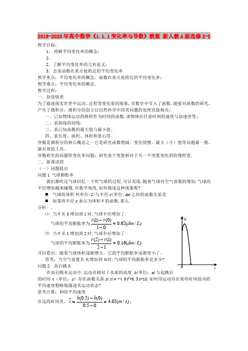 2019-2020年高中数学《1.1.1变化率与导数》教案 新人教A版选修2-2