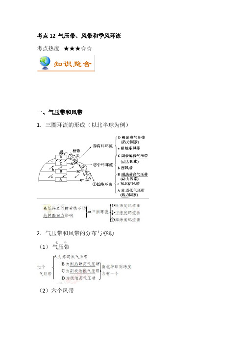 【一轮复习】2020高考地理考点12气压带、风带和季风环流