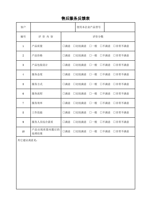 售后服务反馈表模板(可修改)