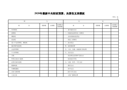 2020年最新中央财政预算、决算收支表模板