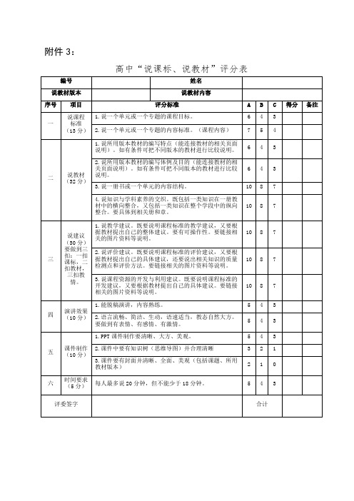 高中“说课标、说教材”评分表