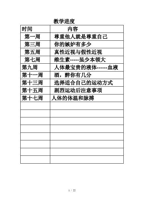 长春版五年级上册健康全册教案