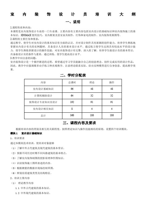 室内装饰设计员培训大纲