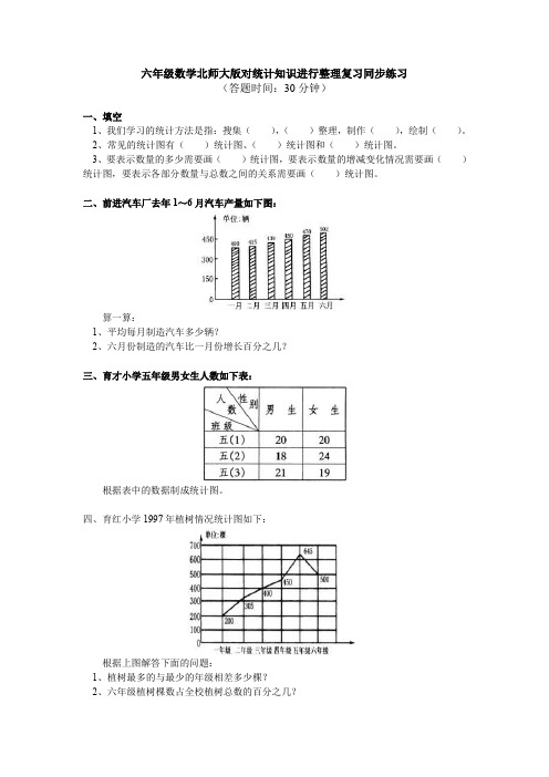 六年级下册数学试题-统计单元复习同步练习(含答案)北师大版(2014秋)