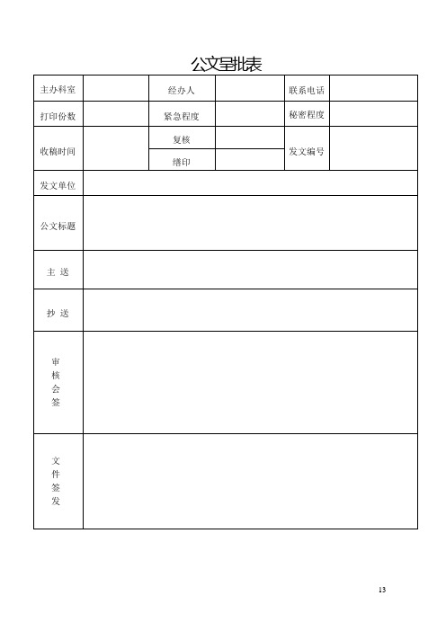 单位(企业)办公常用表格