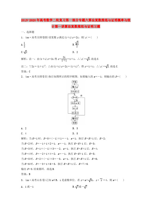 2019-2020年高考数学二轮复习第一部分专题六算法复数推理与证明概率与统计第一讲算法复数推理与证明习题