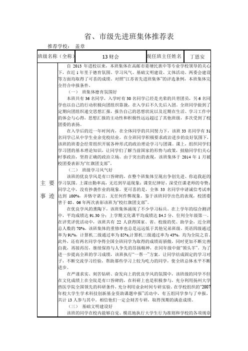 市优秀班集体申报表