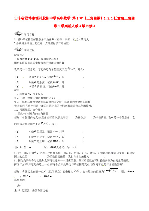 山东省淄博市淄川般阳中学高中数学 第1章《三角函数》1.2.1任意角三角函数1学案新人教A版必修4