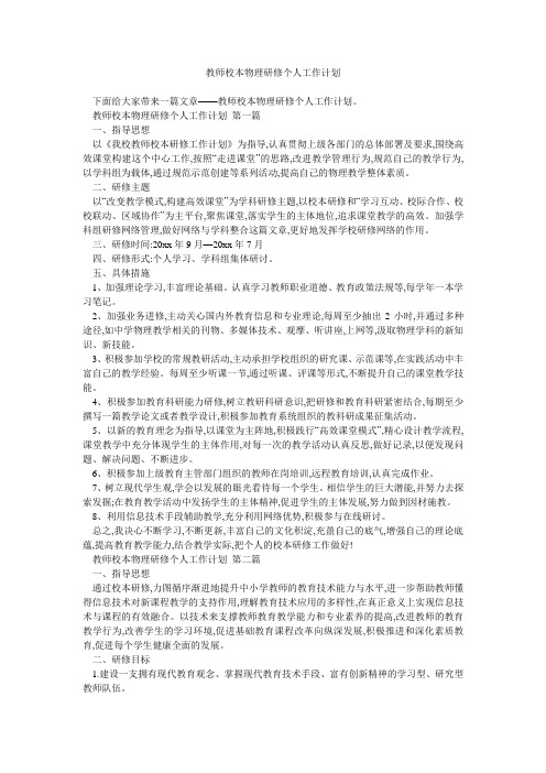 教师校本物理研修个人工作计划
