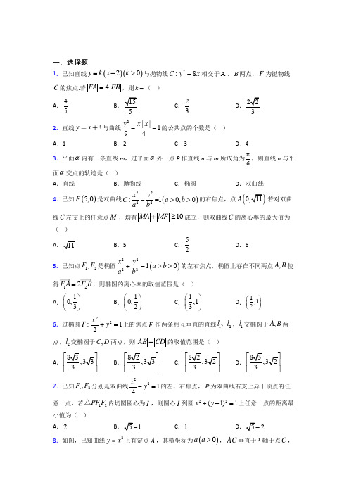 (易错题)高中数学选修1-1第二章《圆锥曲线与方程》测试卷(包含答案解析)(1)