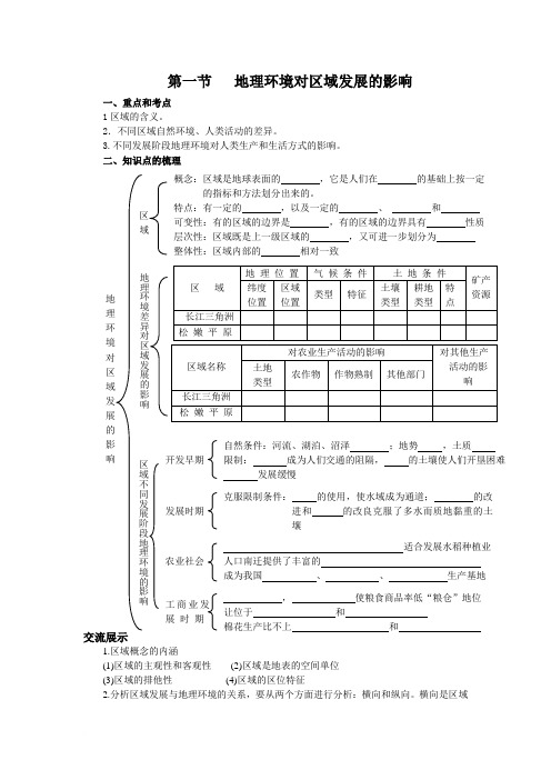 高二地理必修三导学案第一章第一节范文