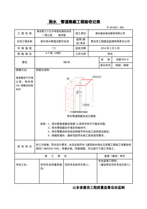 雨水管道隐蔽工程验收记录