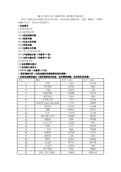 09电子商务专业战略管理课程期末考核说明