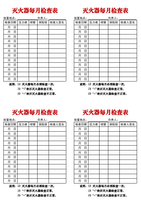 灭火器每月检查记录表-可直接打印使用