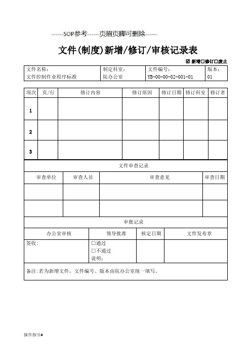 医院sop文件控制作业程序标准(操作规程)