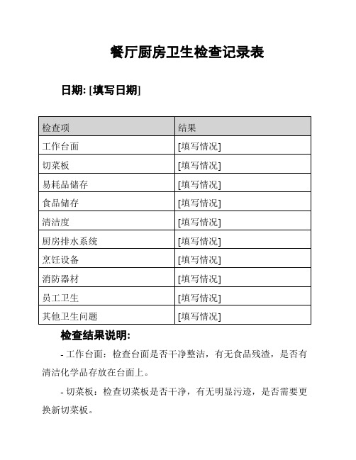 餐厅厨房卫生检查记录表