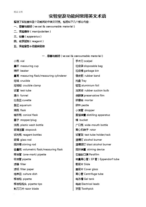 实验室及功能间常用英文术语