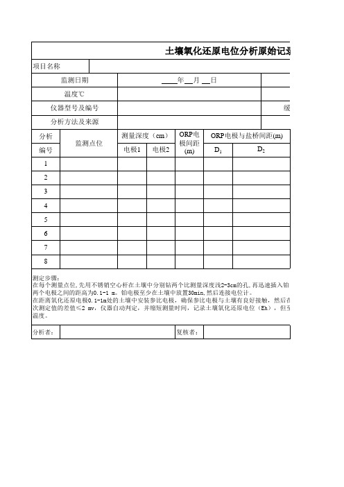 土壤氧化还原电位分析原始记录