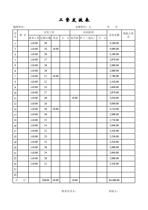 工资发放表格式