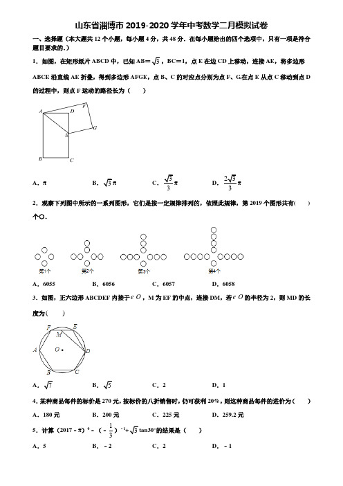 山东省淄博市2019-2020学年中考数学二月模拟试卷含解析