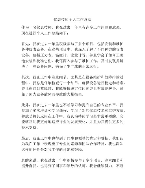 仪表技师个人工作总结