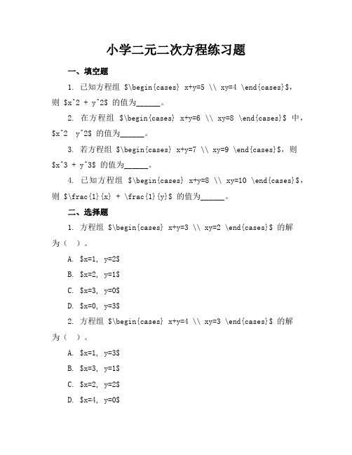 小学二元二次方程练习题