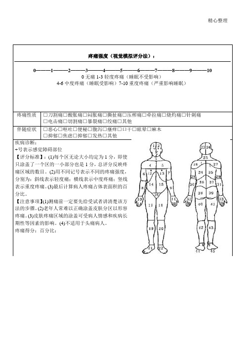 疼痛评估量表格模板