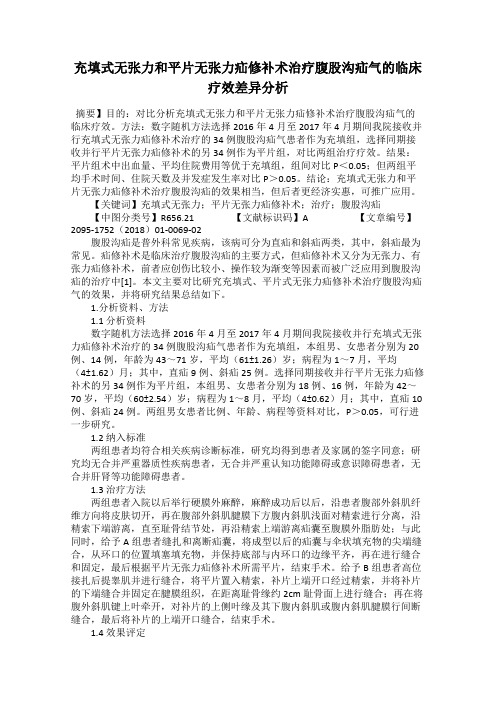 充填式无张力和平片无张力疝修补术治疗腹股沟疝气的临床疗效差异分析