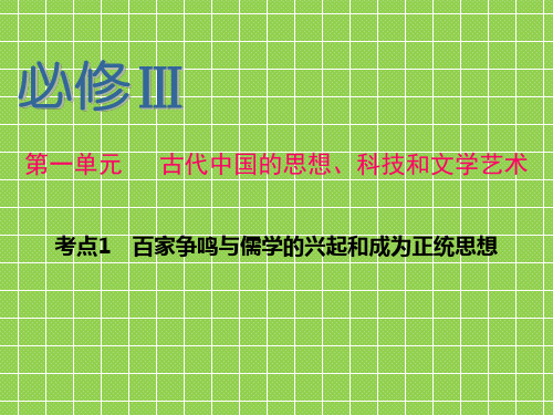 2013届新课标高中一轮总复习课件(历史)江苏用人民版必修Ⅲ第1单元考点1百家争鸣与儒学的兴起和成为正统思